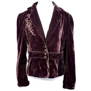 Robert Louis Purple Velvet Blazer Floral Embroidery Chic Fairy Grunge Medium